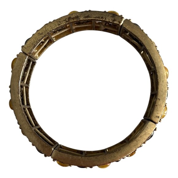 Vintage Amber & Black Beaded Necklace with Gold-Tone Cabochon Bracelet - Picture 6 of 7